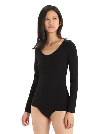 Women's Icebreaker Merino Siren Long Sleeve Sweetheart Top Underwear Black | CA 1256ILHS